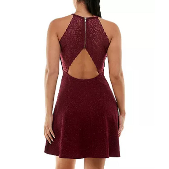 Back Cutout Halter Lace Glitter Shimmer Skater Dress Size XXL Hoco Party Glam - Picture 1 of 9